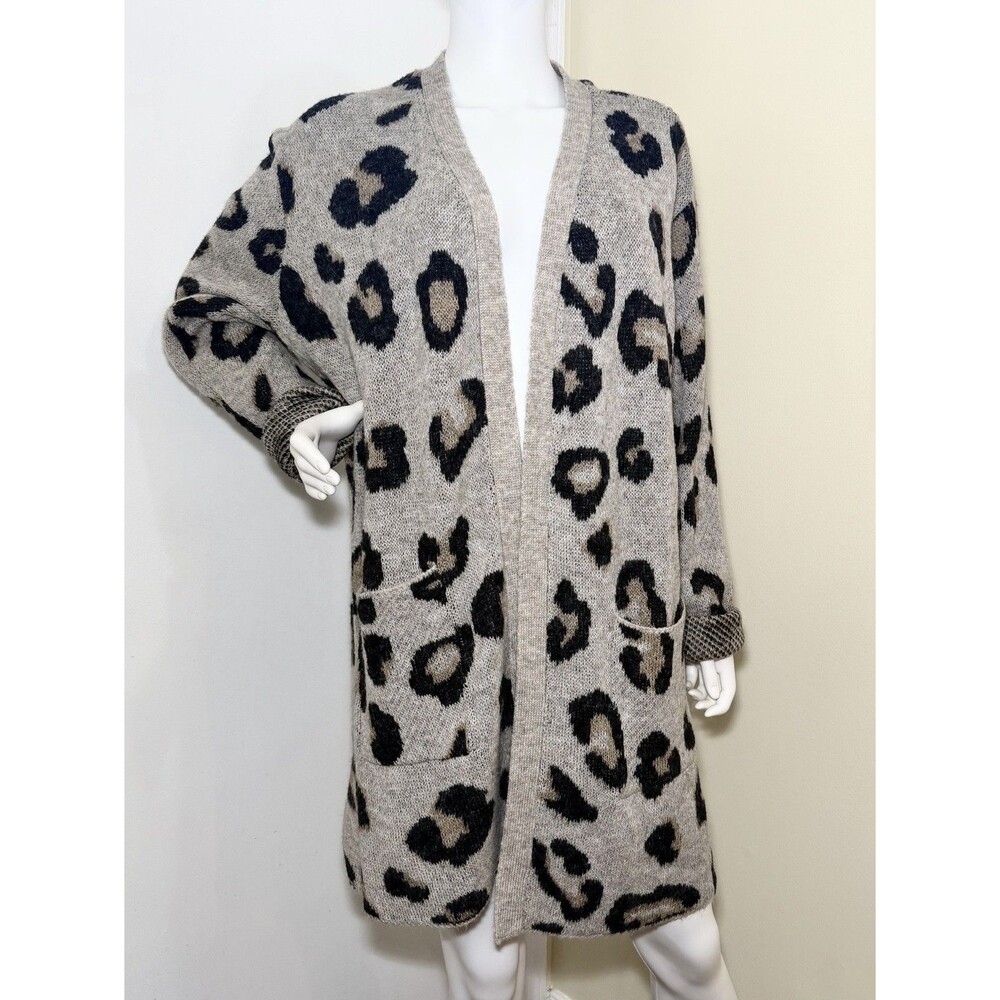 Modern Canvas XL Leopard Print Long Open Front Cardigan Sweater Pockets